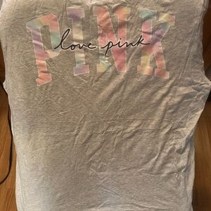 PINK Victoria's Secret ringer Tee - Pastel and Gray with white rings size xl